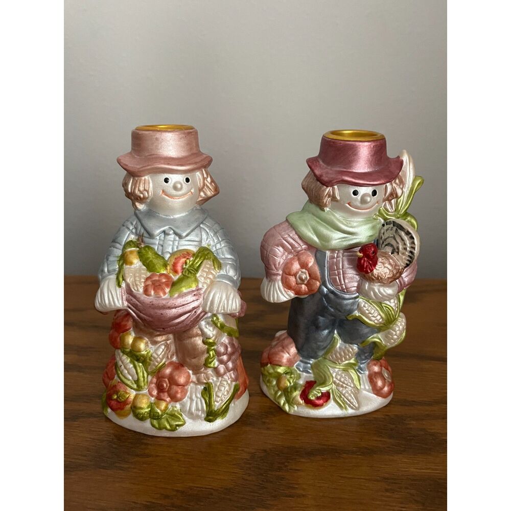 Pair of Scarecrow Candleholders - Cornerstone Creations - Dated  2000 - EUC